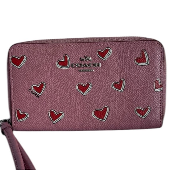 Coach Handbags - Coach Pink Heart-Patterned Women's Wristlet Wallet Clutch